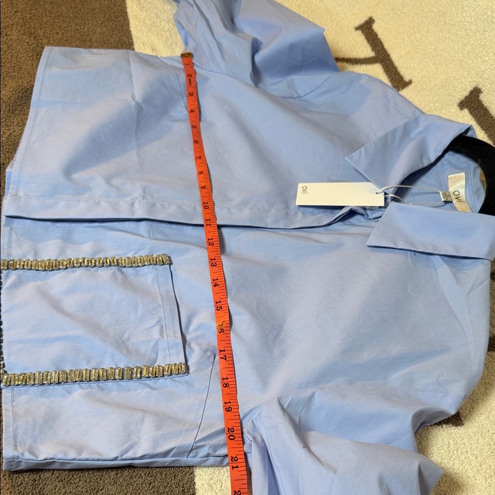 OVI Light Blue Cropped Shirt with Silver Accent pocket - Picture 11 of 14